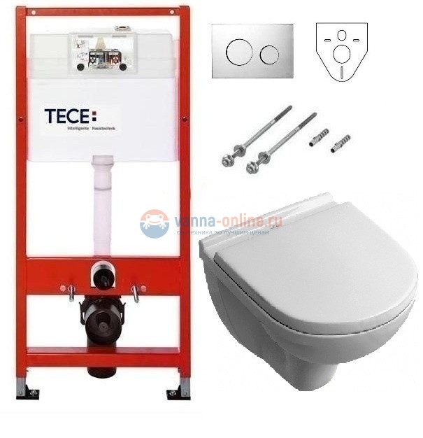 Инсталляция Tece с безободковым унитазом Villeroy&Boch O.novo 5660 HR01, сиденье микролифт, комплект Инсталляция Tece с безободковым унитазом Villeroy&Boch O.novo 5660 HR01, сиденье микролифт, комплект