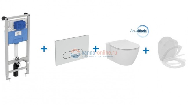 Инсталляция Ideal Standard ProSys R030701 с унитазом Connect AquaBlade E047901, клавиша, сиденье микролифт, комплект