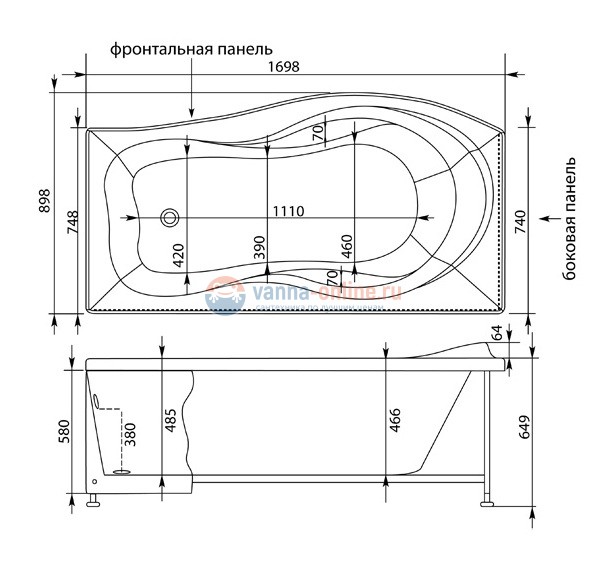 Ванна акриловая Aquanet Borneo L/R 170 x 90 см