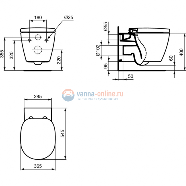 Подвесной унитаз с полностью скрытым креплением Ideal Standard CONNECT AquaBlade® E047901