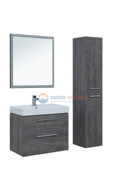 Тумба с раковиной Aquanet Nova Lite 75, 2 ящика, дуб рошелье