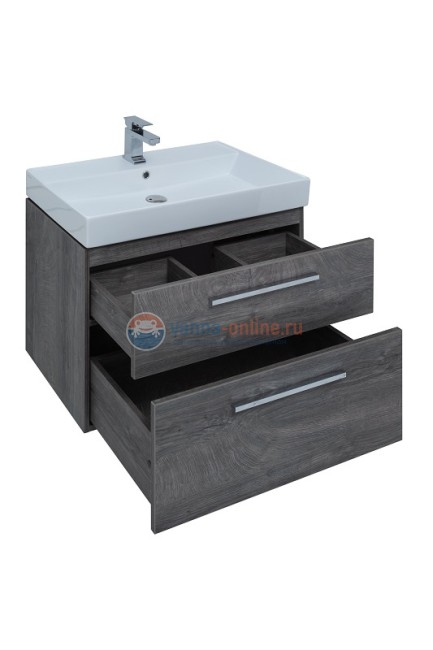 Тумба с раковиной Aquanet Nova Lite 75, 2 ящика, дуб рошелье