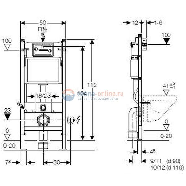 Инсталляция Geberit Duofix UP100 111.153.00.1 для унитаза с клавишей Delta 51 115.105.21.1