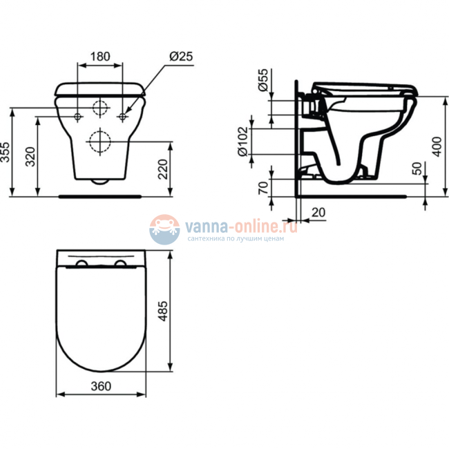 Промо-комплект  EXACTO  3 в 1 с унитазом и крышкой EXACTO Rimless UV09001 и инсталляцией R020467 PROSYS FRAME 120 M