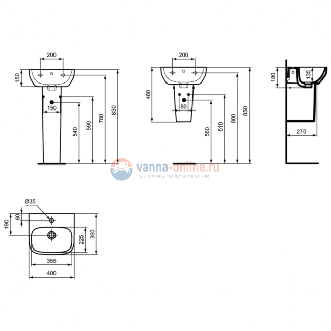Полуколонна малая для раковины 40 см, с крепежом Ideal Standard i.life A T471501 Полуколонна малая для раковины 40 см, с крепежом Ideal Standard i.life A T471501