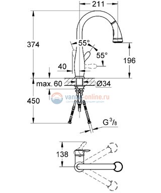Смеситель Grohe Parkfield 30215DC0 для кухонной мойки, суперсталь Смеситель Grohe Parkfield 30215DC0 для кухонной мойки, суперсталь