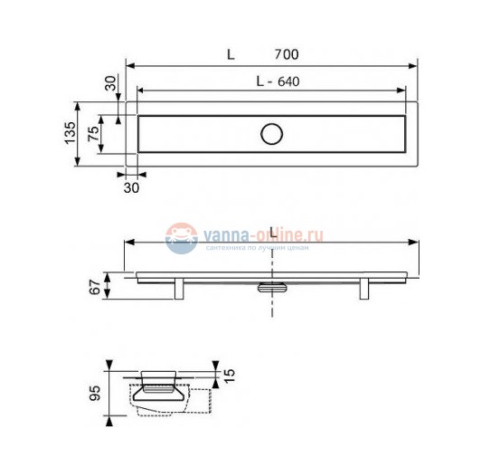 Душевой лоток TECE TECElinus 15100079, 70 см с решеткой straight