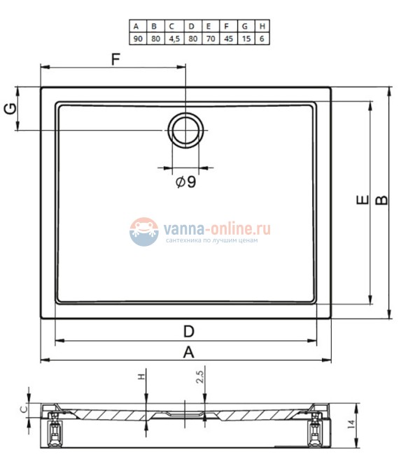 Поддон душевой Riho Davos 271 80 x 90см, DA71, с ножками и панелью