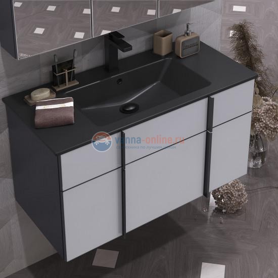 Тумба под раковину Opadiris Кристалл Лофт 90 см подвесная, антрацит, белый, 00-00003652