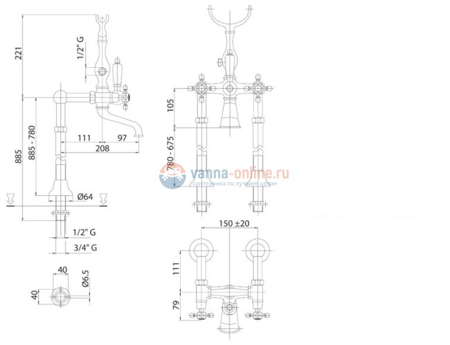 Смеситель Cezares GOLF-VDP-01 для ванны, хром Смеситель Cezares GOLF-VDP-01 для ванны, хром