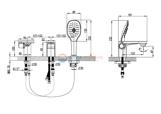 Смеситель для ванны Lemark Shift LM4347C на борт ванны Смеситель для ванны Lemark Shift LM4347C на борт ванны