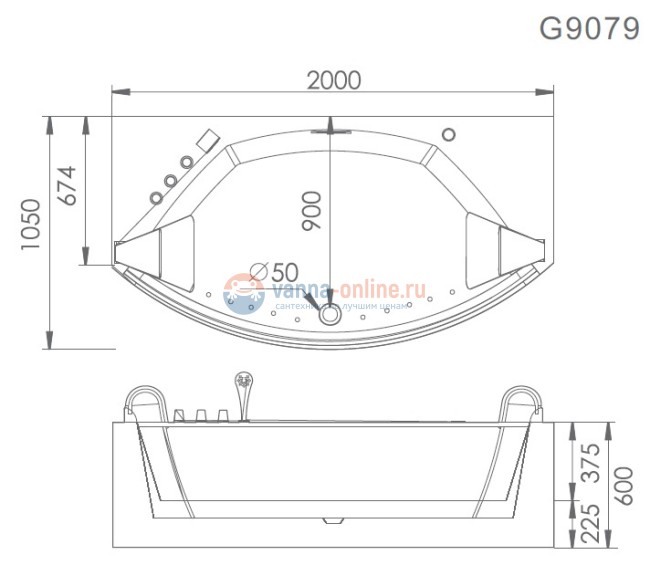 Ванна гидромассажная акриловая Gemy G9079, с аэромассажем, 200 x 105 x 60 см Ванна гидромассажная акриловая Gemy G9079, с аэромассажем, 200 x 105 x 60 см
