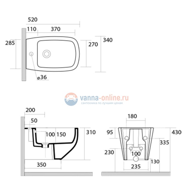Биде подвесное 520х340мм. AXA White Jam