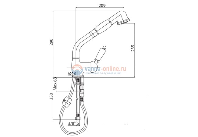 Смеситель Cezares VINTAGE-LLDM-01-Sw-N для кухни, хром, ручки Swarovski Nero
