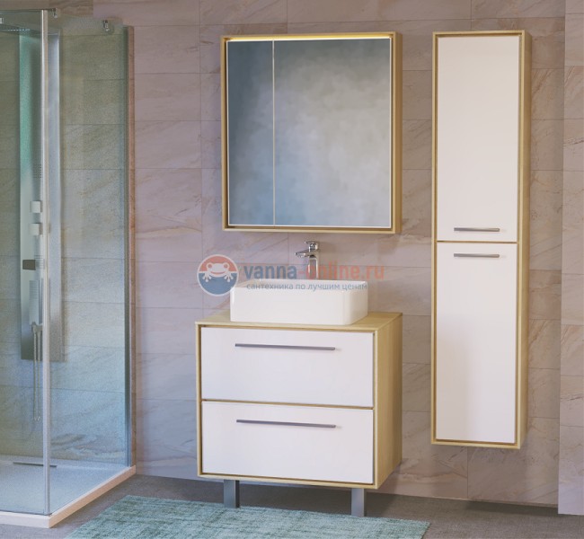 Тумба под раковину Raval Frame 75 Fra.01.75/P/W-DS, подвесная, фасад - белый, корпус - дуб сонома