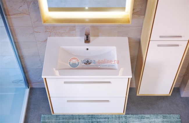 Тумба под раковину Raval Frame 75 Fra.01.75/P/W-DS, подвесная, фасад - белый, корпус - дуб сонома
