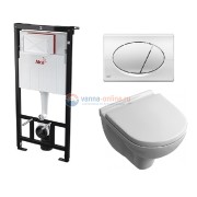 Инсталляция Alcaplast с безободковым унитазом Villeroy&Boch O.novo 5660 HR01, сиденье микролифт клавиша хром, комплект Инсталляция Alcaplast с безободковым унитазом Villeroy&Boch O.novo 5660 HR01, сиденье микролифт клавиша хром, комплект