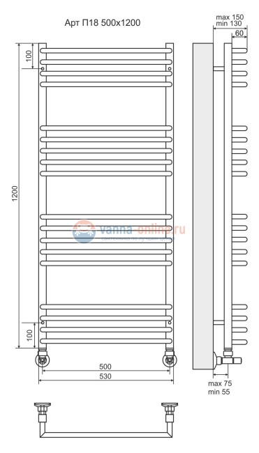 Водяной полотенцесушитель TERMINUS Арт П18 500х1200