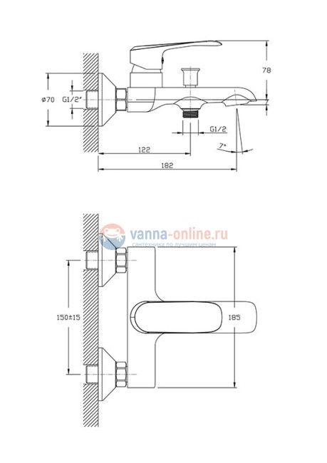 Смеситель Agger Glorious A1210000 для ванны и душа, хром