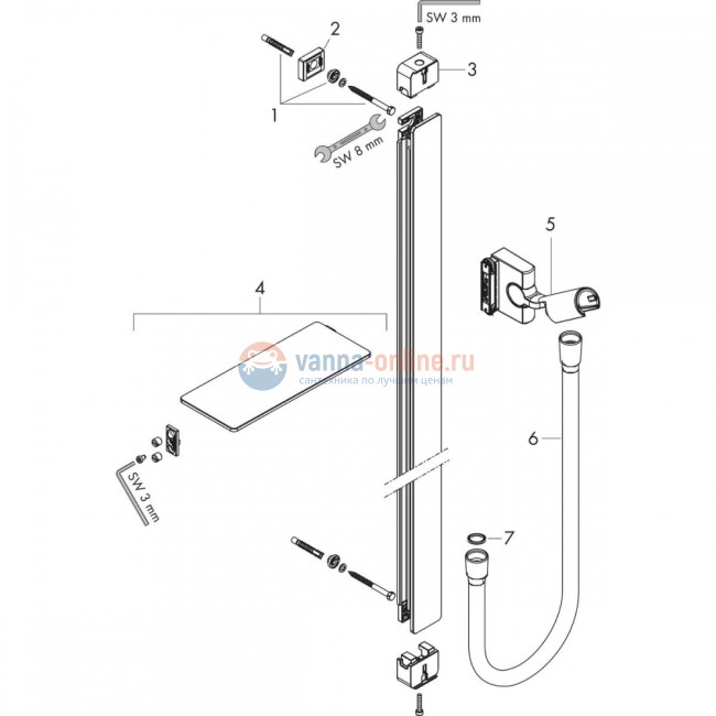 Штанга для душа Hansgrohe Unica 90 см, 27640000, хром Штанга для душа Hansgrohe Unica 90 см, 27640000, хром