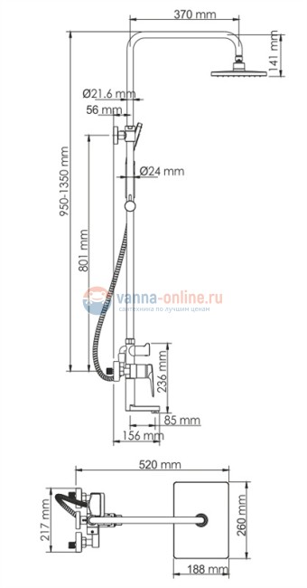 Душевая система WasserKRAFT A15501, PVD-покрытие 'матовое золото' Душевая система WasserKRAFT A15501, PVD-покрытие 'матовое золото'