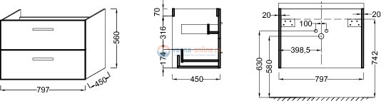 Тумба под раковину Jacob Delafon Ola 80 см, EB391RU-NR, темный дуб