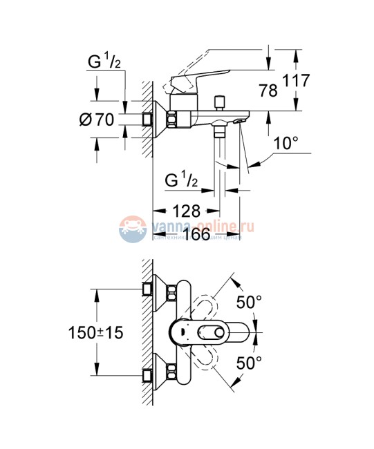 Смеситель для ванны Grohe BauLoop 23341 000, однорычажный Смеситель для ванны Grohe BauLoop 23341 000, однорычажный