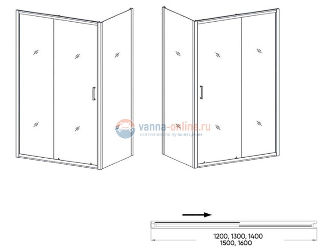 Душевой уголок Orange E23-16090TCR, 160 x 90 см, без поддона