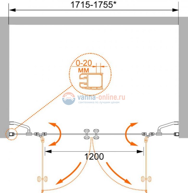 Душевая дверь Cezares ELENA-B-22-180-Cr, профиль-хром