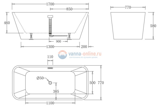 Ванна акриловая BelBagno BB60-1700-800, 170 х 80 см