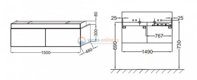 Тумба под раковину Jacob Delafon Terrace 150 EB1734RU-G1C-G1C, подвесная, цвет - белый глянцевый лак