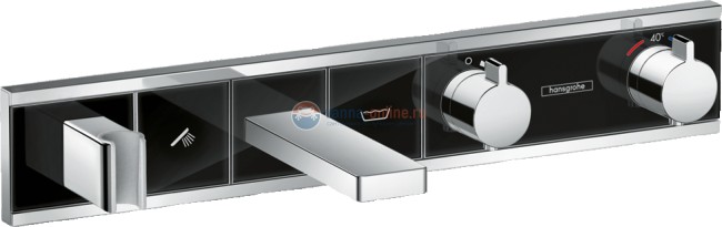 Смеситель для ванны и душа Hansgrohe RainSelect 15359600, 2 потребителя, термостатический, черный/хром Смеситель для ванны и душа Hansgrohe RainSelect 15359600, 2 потребителя, термостатический, черный/хром