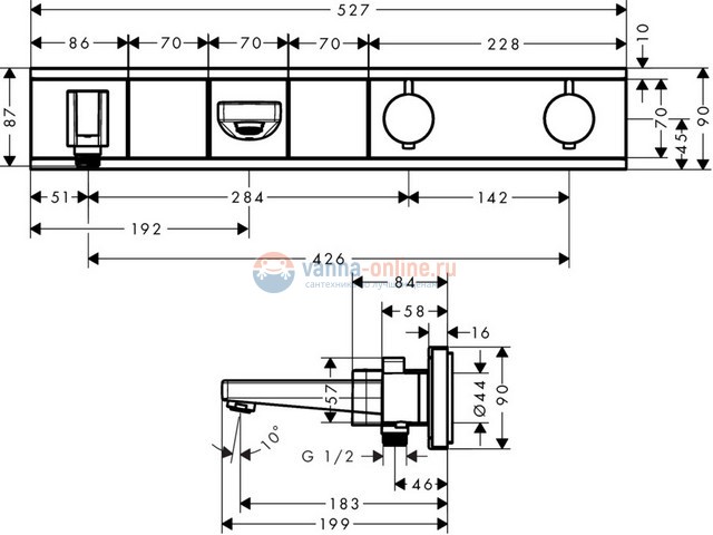 Смеситель для ванны и душа Hansgrohe RainSelect 15359600, 2 потребителя, термостатический, черный/хром Смеситель для ванны и душа Hansgrohe RainSelect 15359600, 2 потребителя, термостатический, черный/хром
