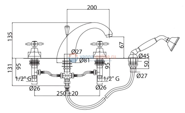 Смеситель Cezares Atlantis-Nostalgia BVD-01 цвет хром