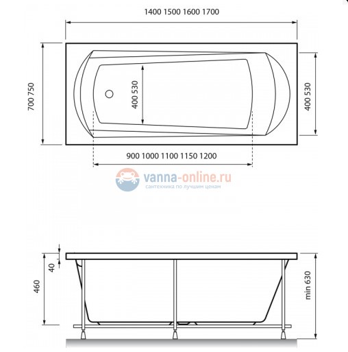 Ванна акриловая Relisan Tamiza, 170 х 70 см