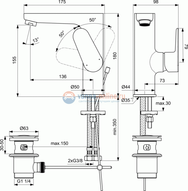 Смеситель для раковины Ideal Standard CERAFINE MODEL O BC703AA Смеситель для раковины Ideal Standard CERAFINE MODEL O BC703AA