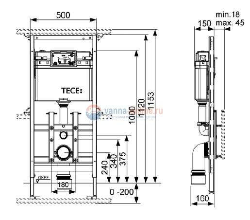 Инсталляция TECE TECElux 100 9600100 для унитаза