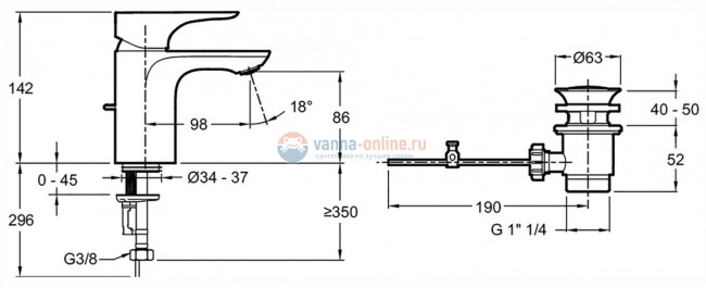 Смеситель Jacob Delafon Villette E23718-CP для раковины, с донным клапаном, хром Смеситель Jacob Delafon Villette E23718-CP для раковины, с донным клапаном, хром