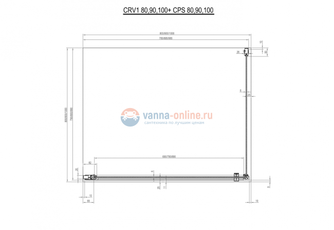 Душевой уголок Ravak Chrome CRV1+CPS 100 x 80 см блестящий профиль, стекло Транспарент