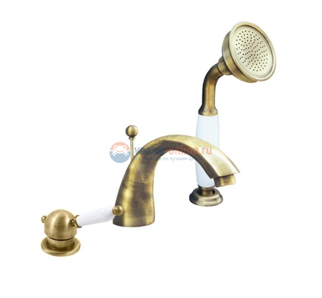 Смеситель для ванны и душа на 4 отверстия Rav-Slezak Labe L569.5PSM, бронза/белый