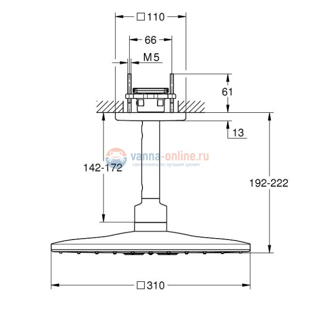 Верхний душ Grohe Rainshower SmartActive Cube 310 26481LS0, 2 режима струи, белый