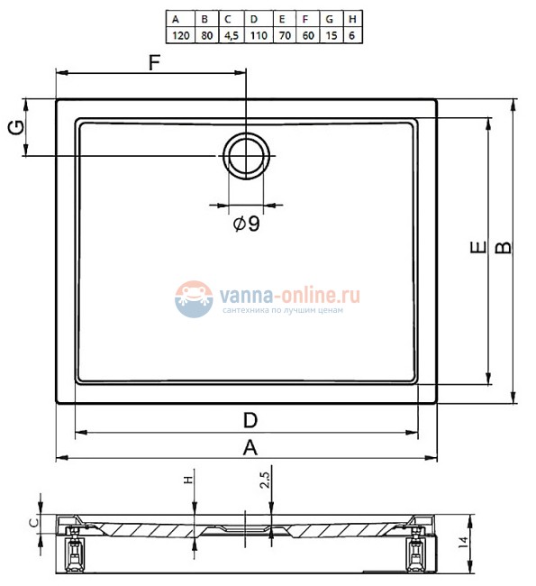 Поддон душевой Riho Davos 275 80 x 120 см, DA75, с ножками и панелью