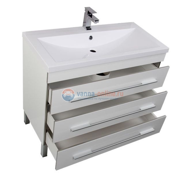 Тумба c раковиной Aquanet Верона 90 напольная (3 ящика) 00178470, цвет белый