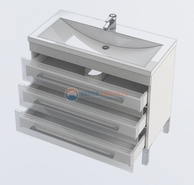 Тумба c раковиной Aquanet Верона 90 напольная (3 ящика) 00178470, цвет белый