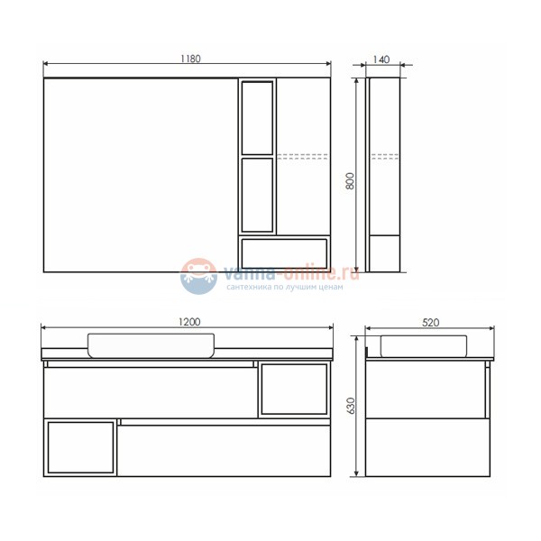 Зеркальный шкаф Comfortу Прага-120, правый, дуб белый