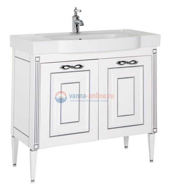 Тумба под раковину Aquanet Паола N 90 00186121, цвет белый патина-серебро