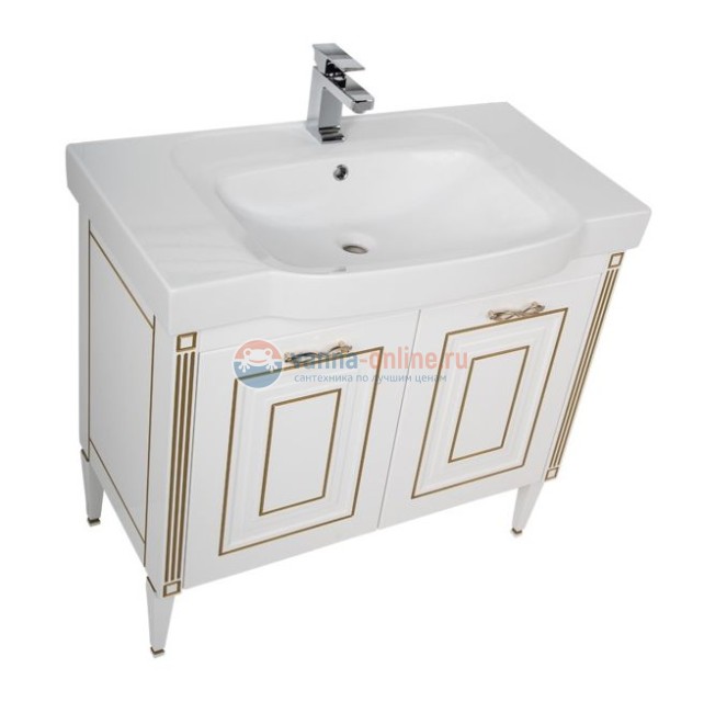 Тумба под раковину Aquanet Паола N 90 00186121, цвет белый патина-серебро