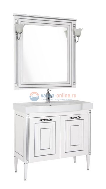 Тумба под раковину Aquanet Паола N 90 00186121, цвет белый патина-серебро