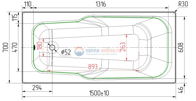 Чугунная ванна Универсал Нега 150x70