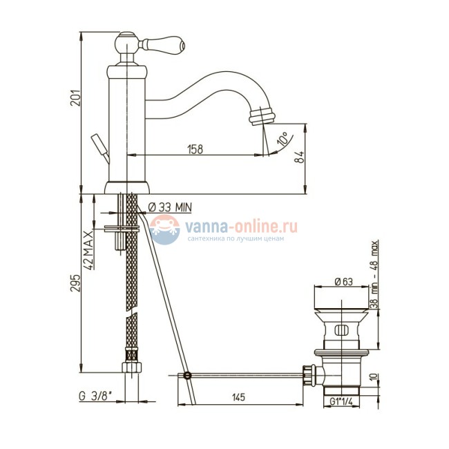 Смеситель для раковины Jacuzzi Rubinetteria Tosca с донным клапаном